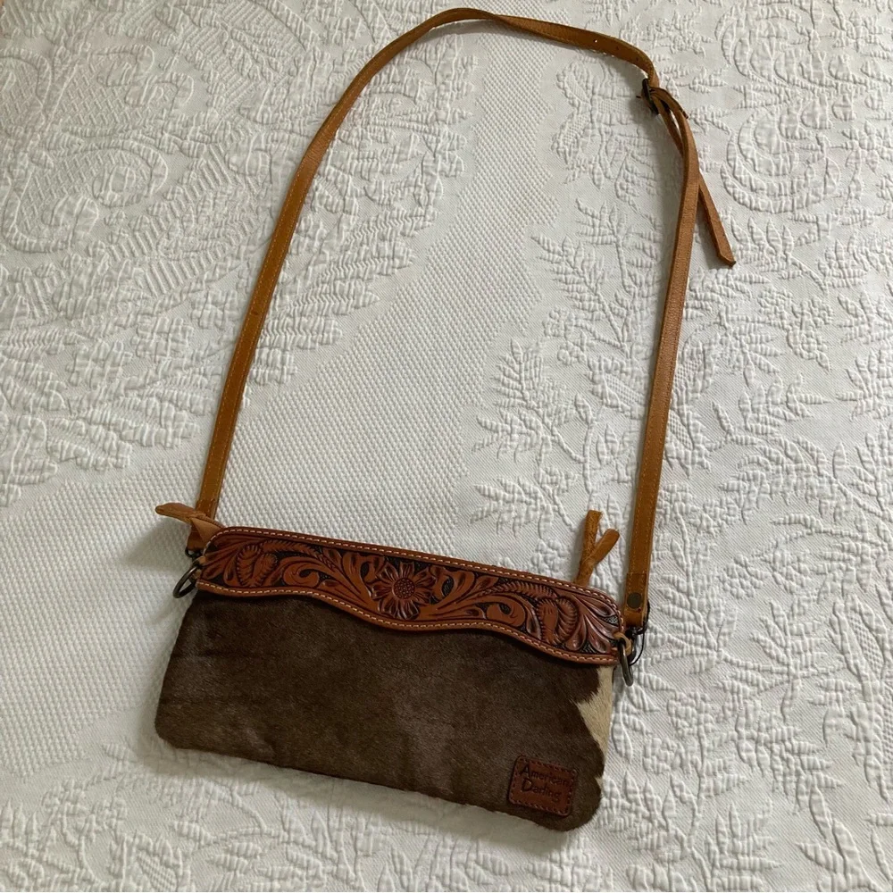 American Darling small crossbody purse topped leather calf hair western boho - Picture 5 of 16
